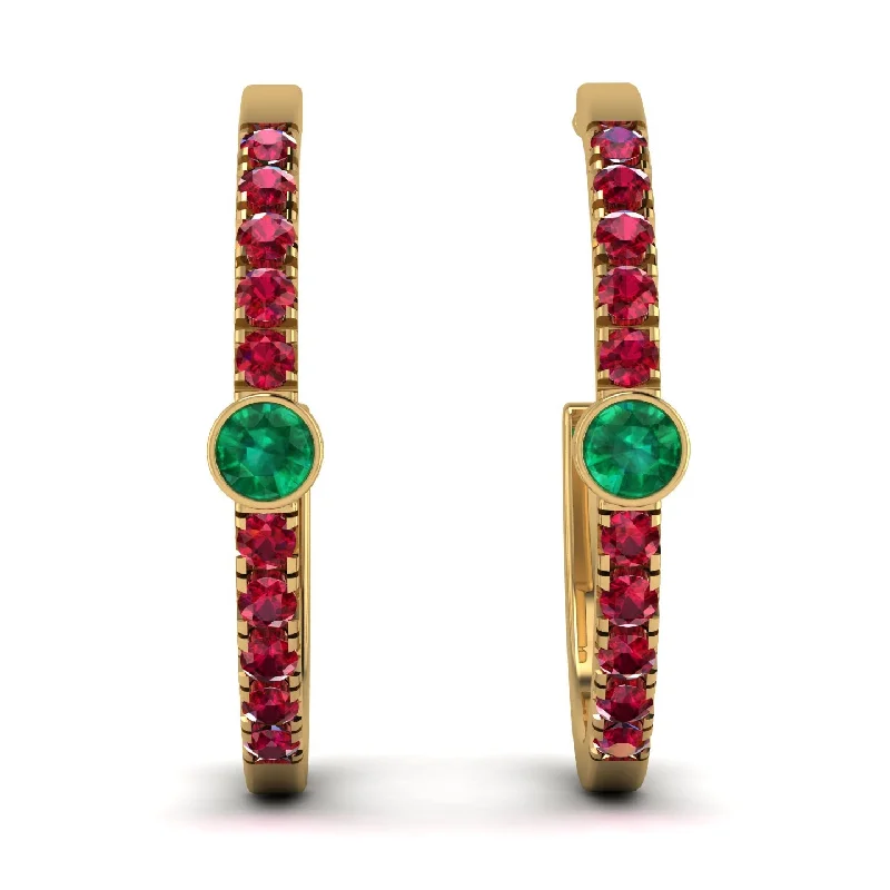 Ladies Earrings Angular -Hoop Emerald Earrings Micro Pave - Ansley No. 49