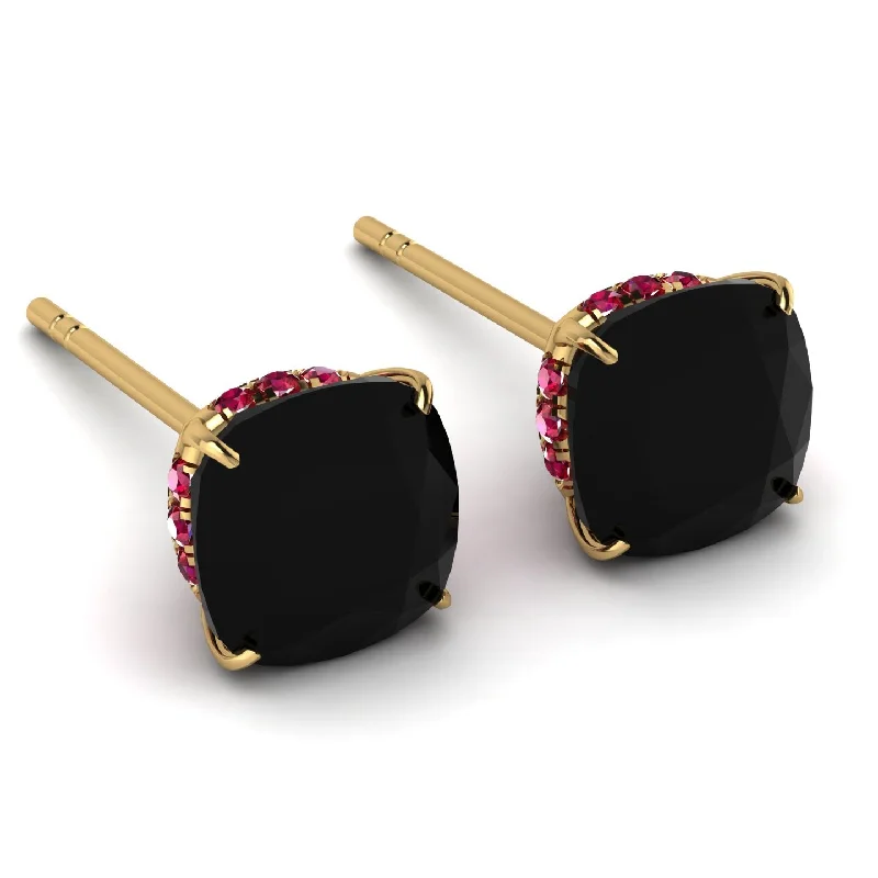 Ladies Earrings Luxury -Hidden Halo Cushion Black Diamond Earrings - Alivia No. 52