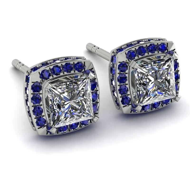 Ladies Earrings Convertible -Hidden Halo Princess Diamond Earrings - Georgia No. 63