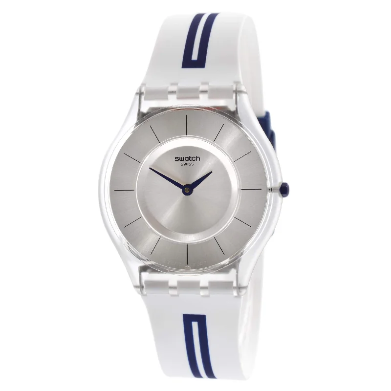 Unisex watch strap swap -Swatch Women's Watch - Time to Swatch Mediolino Silver Dial Rubber Strap | SFE112