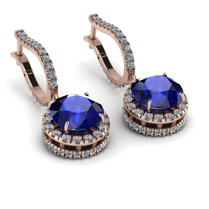 Ladies Earrings Stream -Hidden Halo Sapphire Hoop Earrings - Catalina No. 14