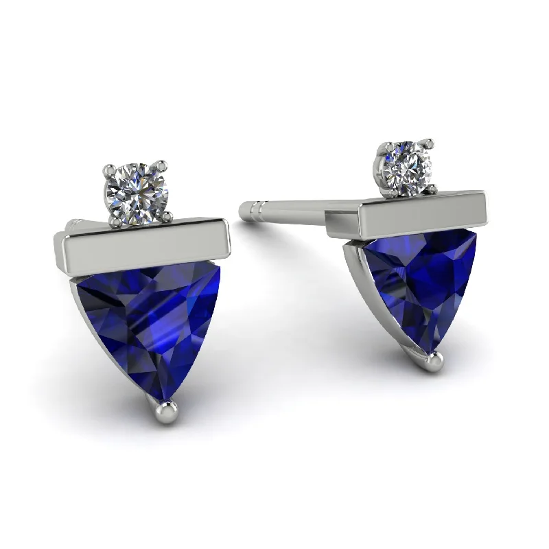 Ladies Earrings Mid Century -Triangle Sapphire Earrings With Round Stone - Estella No. 15