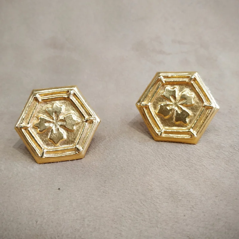 Ladies Earrings Angular -Lanvin Vintage Gold Hexagonal Clip on Earrings