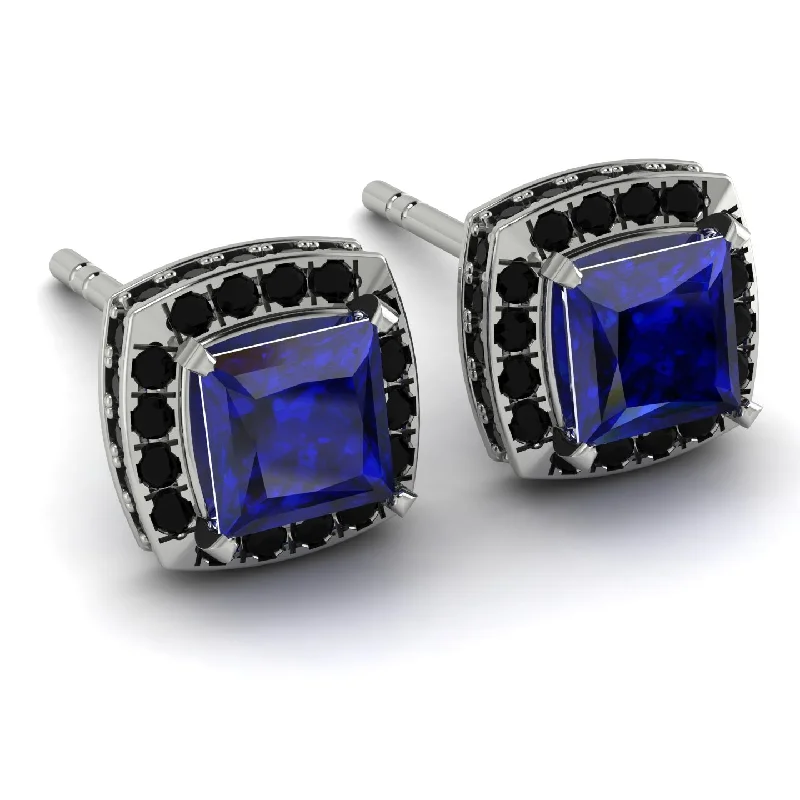 Ladies Earrings Combo -Hidden Halo Princess Sapphire Earrings - Georgia No. 45