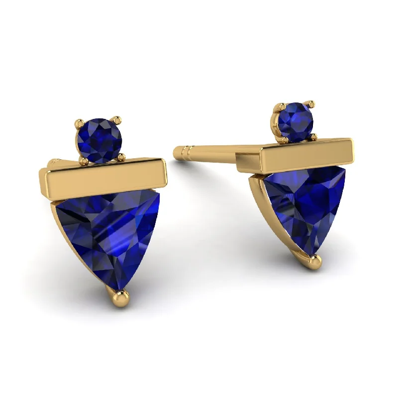 Ladies Earrings Shiny Finish -Triangle Sapphire Earrings With Round Stone - Estella No. 73