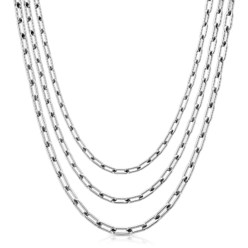 Heart-shaped necklaces for women-Silver Triple Medium Link Chain Necklace