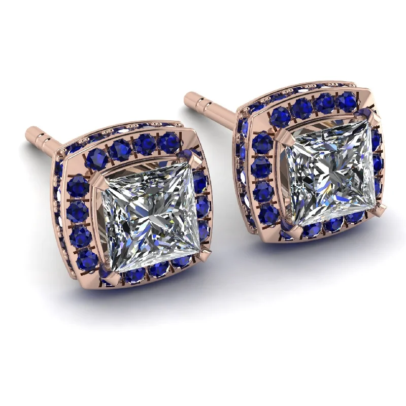 Ladies Earrings Transformable -Hidden Halo Princess Diamond Earrings - Georgia No. 62