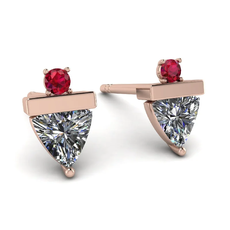 Ladies Earrings Rigid -Triangle Diamond Earrings With Round Stone - Estella No. 47