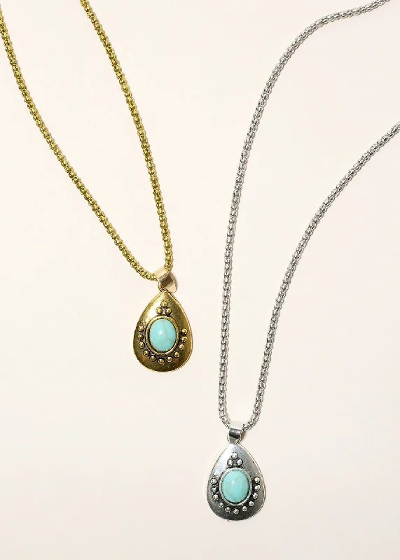 Trendy necklaces for women-Teardrop Turquoise Necklace