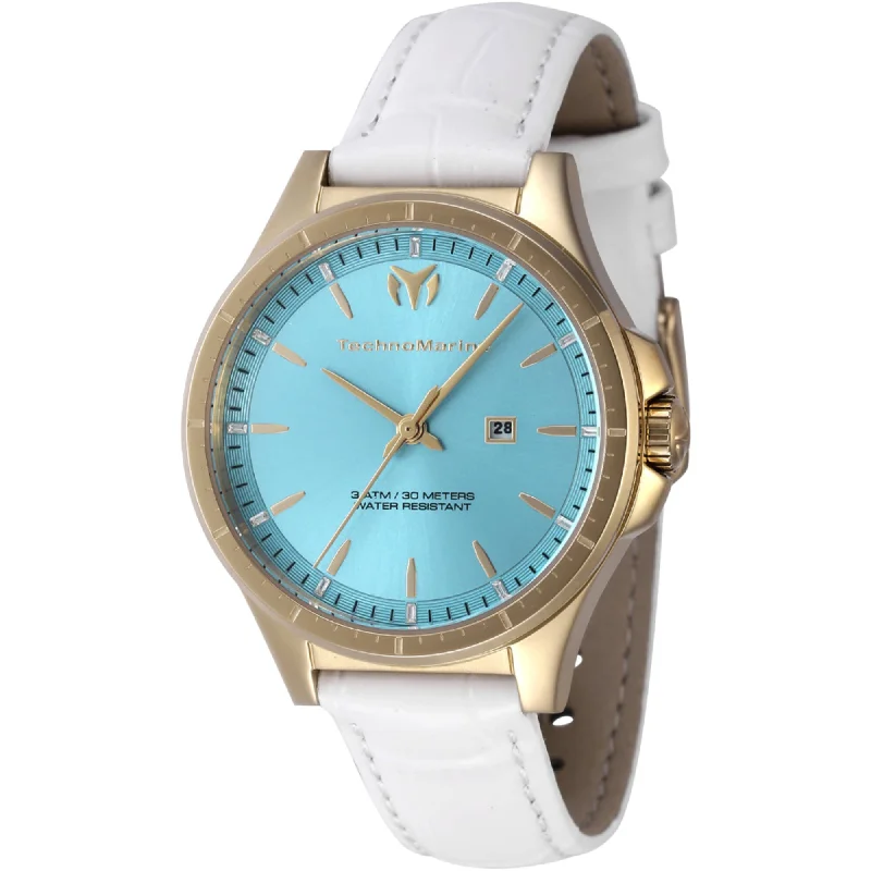 Unisex watch repair guide -Technomarine Women's Watch - MoonSun Quartz Light Blue Dial White Strap | TM-822046