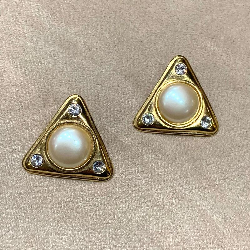 Ladies Earrings Bizarre -Yves Saint Laurent Pearl Triangle vintage clip on earrings