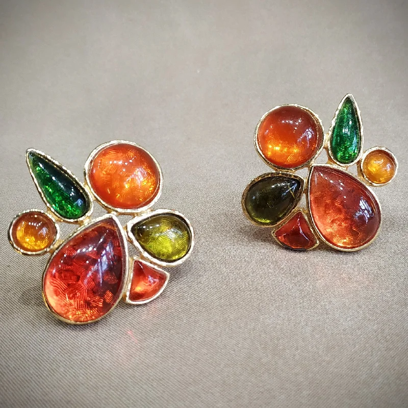 Ladies Earrings Stainless Steel -Les Bernard Amber clip on vintage earrings