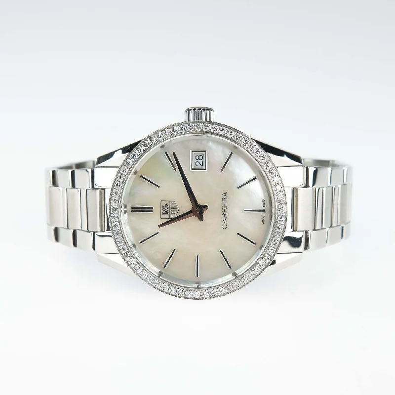 Unisex watch steel band -TAG Heuer Carrera Diamond Bezel Stainless Steel Ladies Watch