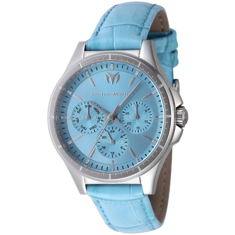 Unisex watch silver tone -Technomarine Women's Watch - MoonSun Quartz Day-Date Light Blue Dial Strap | TM-822057