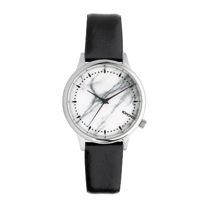 Unisex watch pre-owned market -Komono Women's Strap Watch - Estelle Marble Dial Black Leather | KOM-W2474