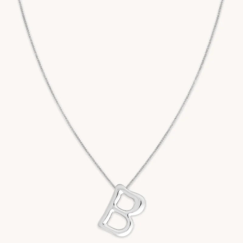 Minimalist necklaces for women-B Initial Bold Pendant Necklace in Silver