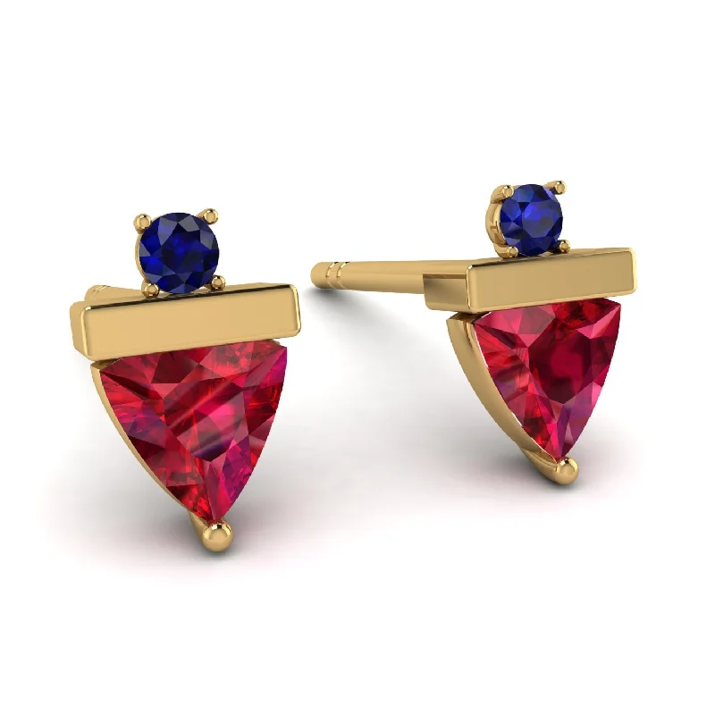 Ladies Earrings Holographic -Triangle Ruby Earrings With Round Stone - Estella No. 70