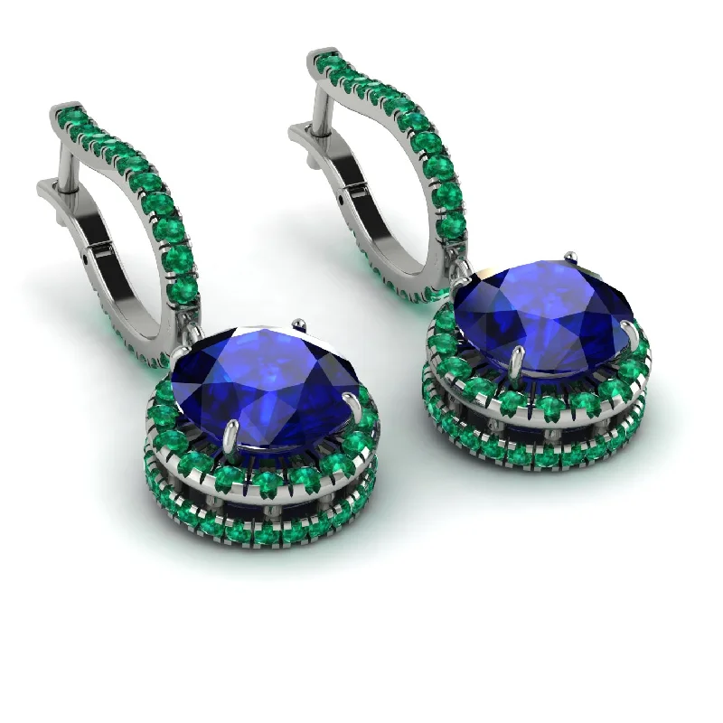 Ladies Earrings Vibrant -Hidden Halo Sapphire Hoop Earrings - Catalina No. 30