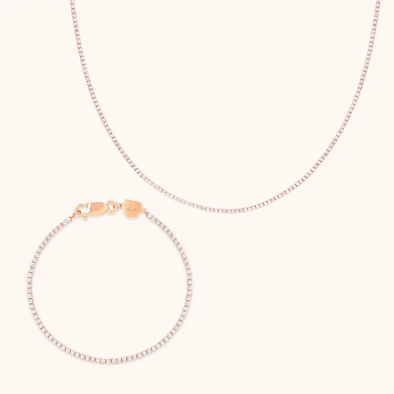 Pearl necklace sets for women-Tennis Chain Gift Set in Rose Gold