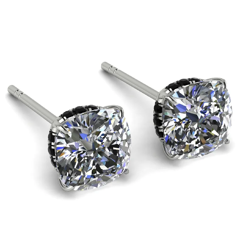 Ladies Earrings Colorful -Hidden Halo Cushion Diamond Earrings - Alivia No. 33