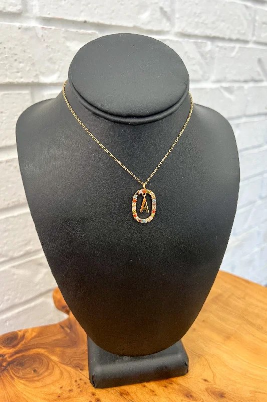 Layered gemstone necklaces for women-18K Rainbow Diamond Initial Necklace