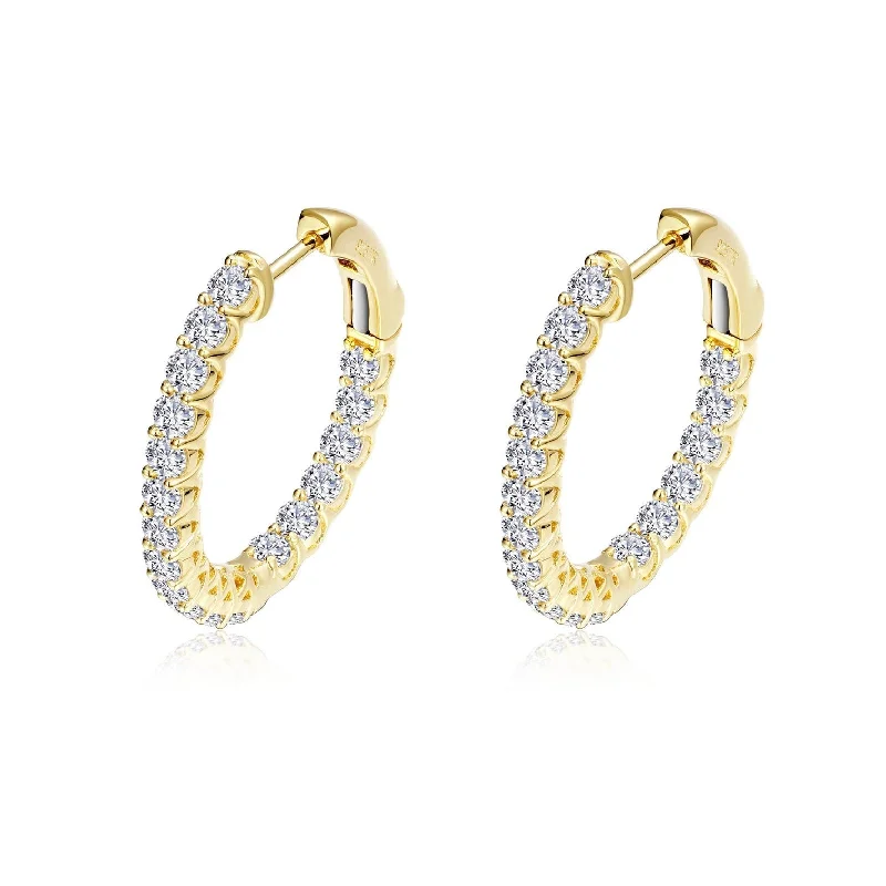 Ladies Earrings Boutique -Lafonn Simulated Diamond 1.80ct Oval Inside Out Hoop Earrings E3026CLG