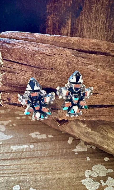 Ladies Earrings Stone -VINTAGE ZUNI Clip On Silver Earrings • 8g