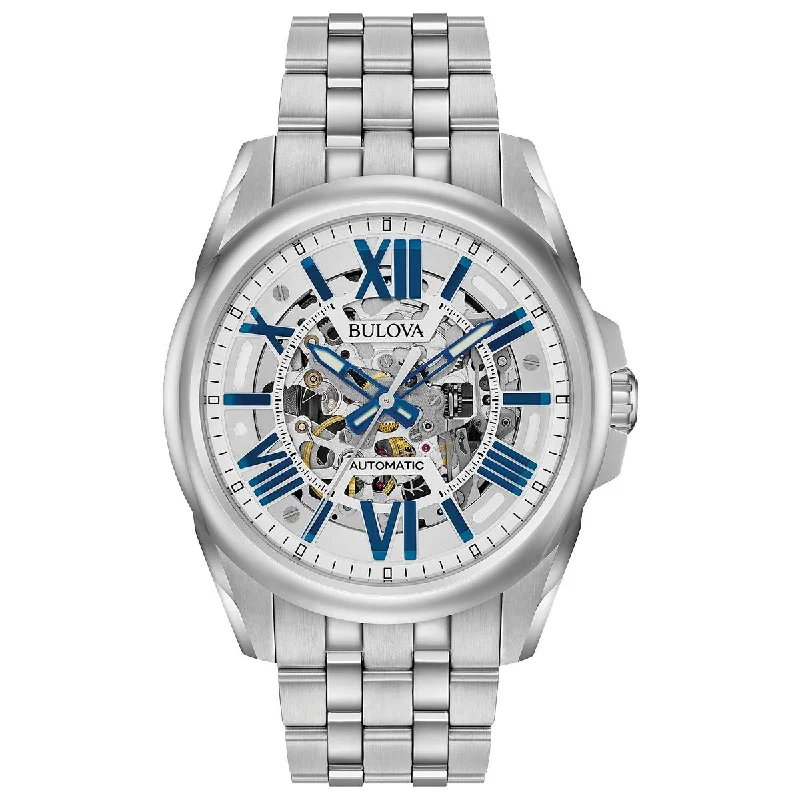 Unisex watch smart technology -MEN'S STAINLESS STEEL BULOVA SUTTON WATCH WITH SKELETON DIAL