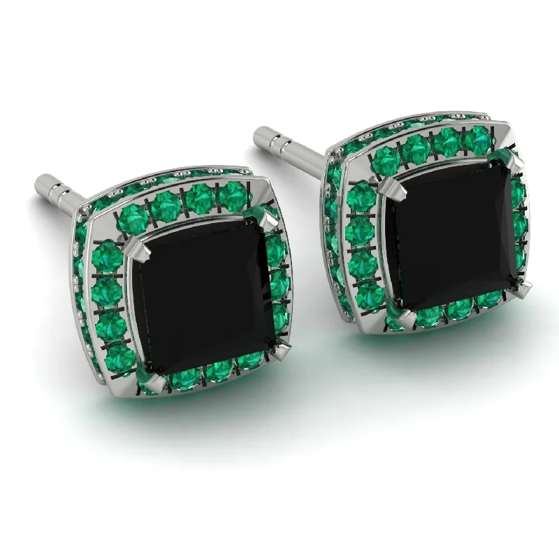 Ladies Earrings Must Have -Hidden Halo Princess Black Diamond Earrings - Georgia No. 24