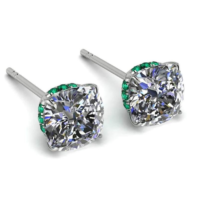 Ladies Earrings Dangle -Hidden Halo Cushion Diamond Earrings - Alivia No. 18