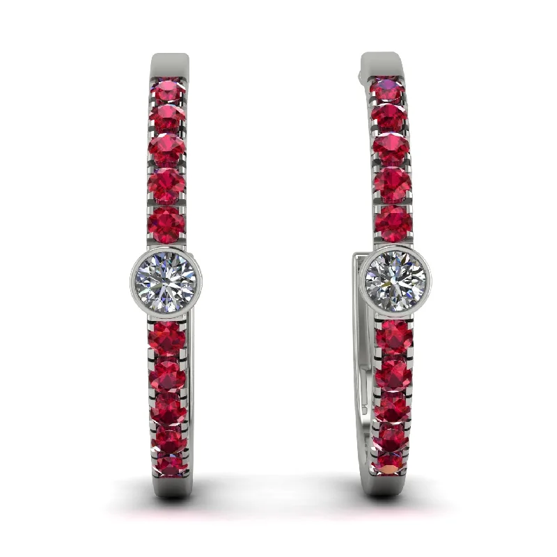 Ladies Earrings Straight -Hoop Diamond Earrings Micro Pave - Ansley No. 48