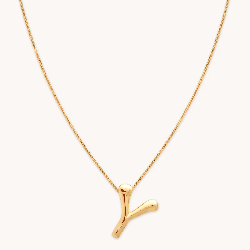 Matching necklaces for women-Y Initial Bold Pendant Necklace in Gold