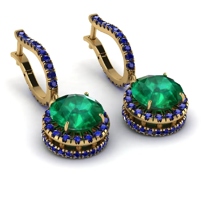 Ladies Earrings Weathered -Hidden Halo Emerald Hoop Earrings - Catalina No. 64