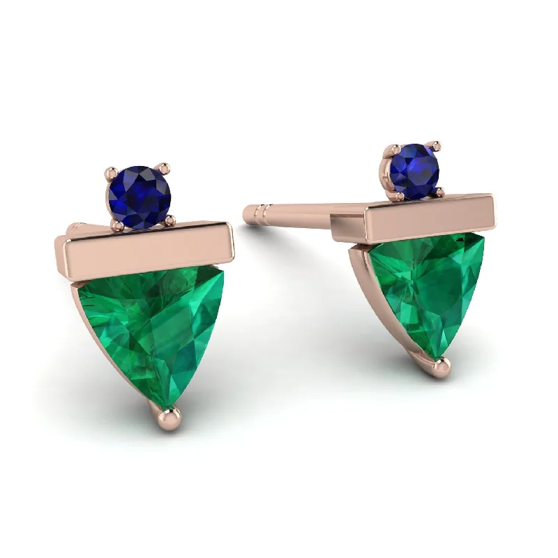 Ladies Earrings Bright -Triangle Emerald Earrings With Round Stone - Estella No. 65