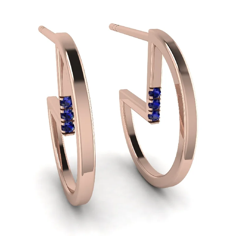 Ladies Earrings Embossed -Circle Stud Earring With Hidden Sapphire - Karter No. 14