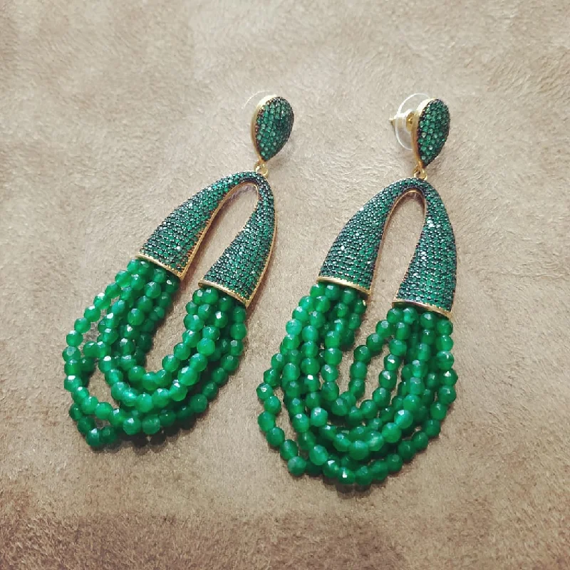 Ladies Earrings Traditional -Waterfall Chandelier Emerald Green pave earrings