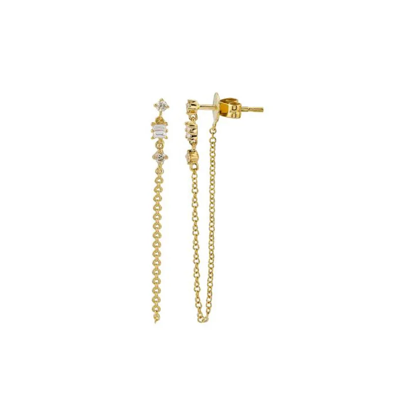 Ladies Earrings Braided -Diamond Chain Studs