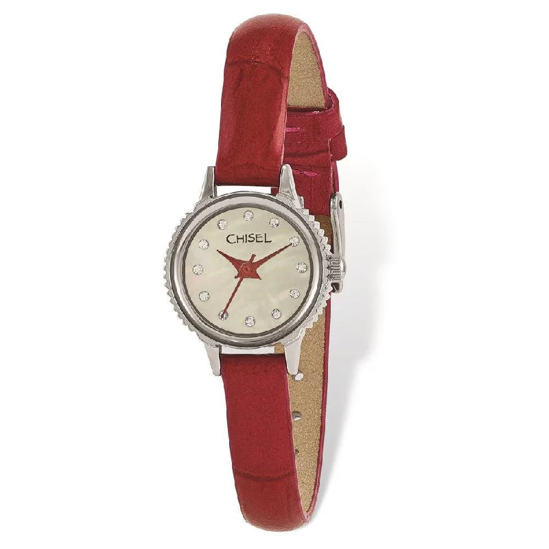 Unisex watch office style -Ladies Chisel Stainless Steel Red Leather Strap Watch