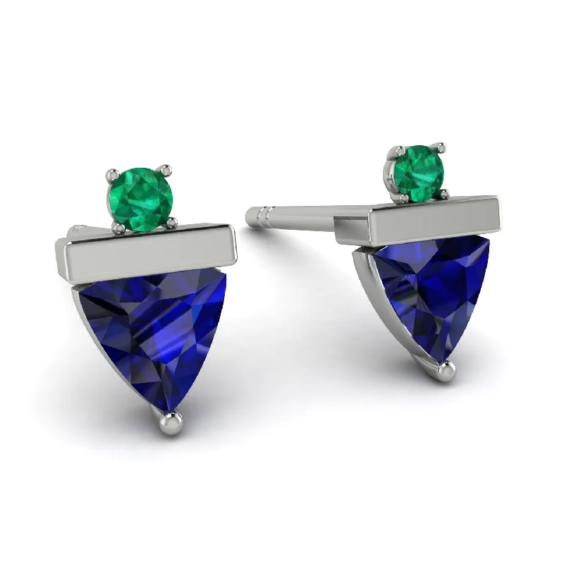 Ladies Earrings Petite -Triangle Sapphire Earrings With Round Stone - Estella No. 30