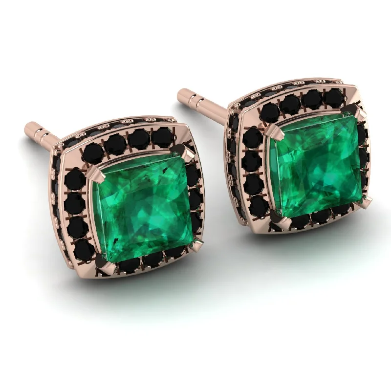 Ladies Earrings In Stock -Hidden Halo Princess Emerald Earrings - Georgia No. 35