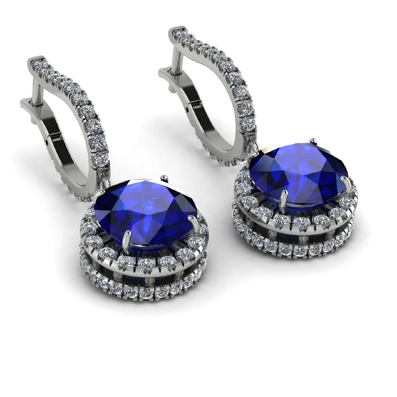 Ladies Earrings Motion -Hidden Halo Sapphire Hoop Earrings - Catalina No. 15