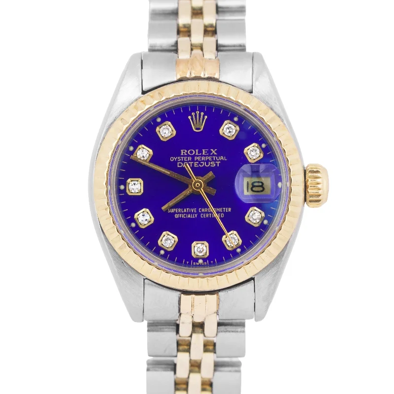 Unisex watch price guide -Ladies Rolex Date 26mm BLUE DIAMOND Two-Tone 18K Gold Steel Jubilee Watch 6917