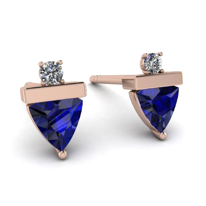 Ladies Earrings Art Deco -Triangle Sapphire Earrings With Round Stone - Estella No. 14