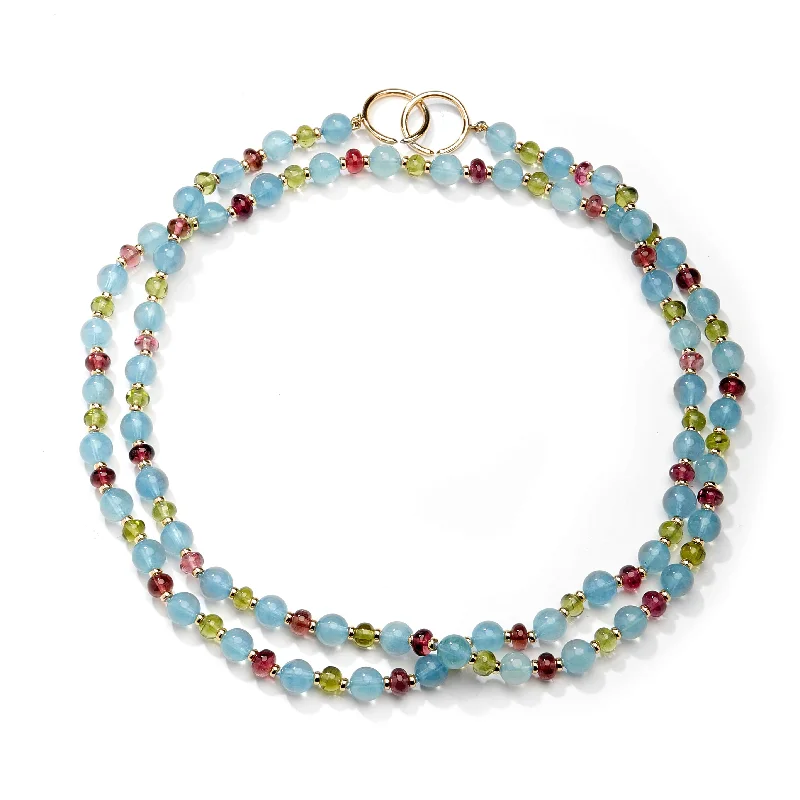 Simple pearl necklaces for women-36 inch Aquamarine Bead Necklace