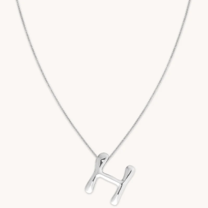 Pendant necklaces for women-H Initial Bold Pendant Necklace in Silver