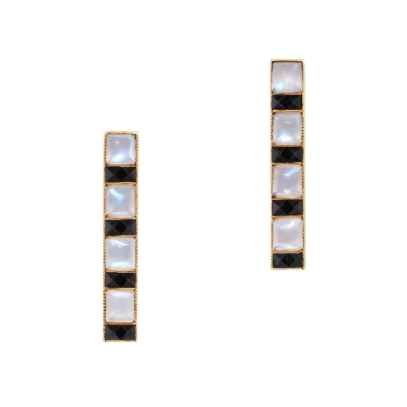 Ladies Earrings Abstract -Art Deco Onyx and Moonstone Earrings