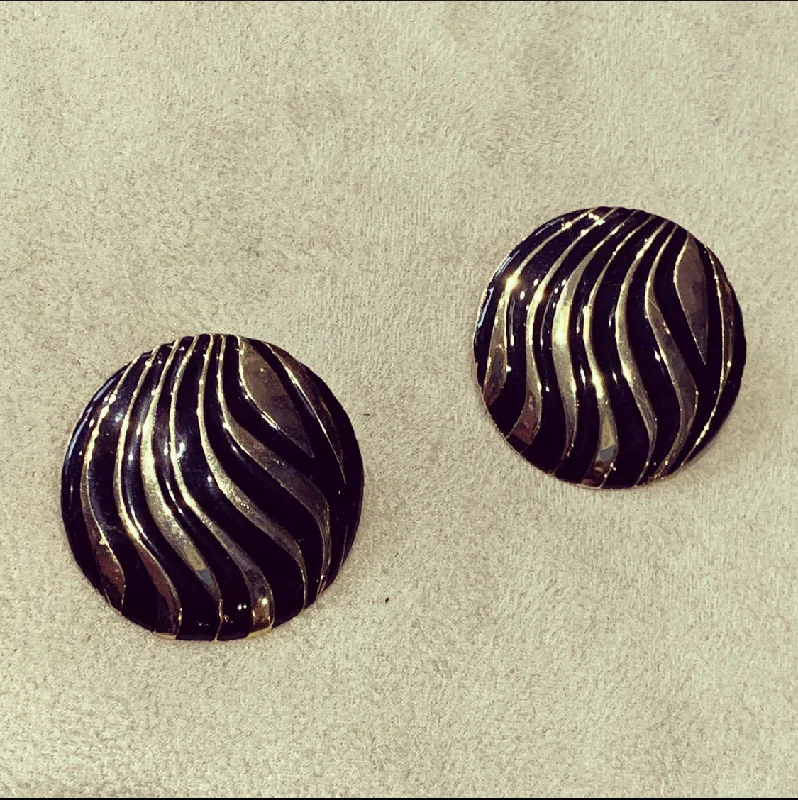 Ladies Earrings Antique -Balenciaga large round black swirl clip on earrings