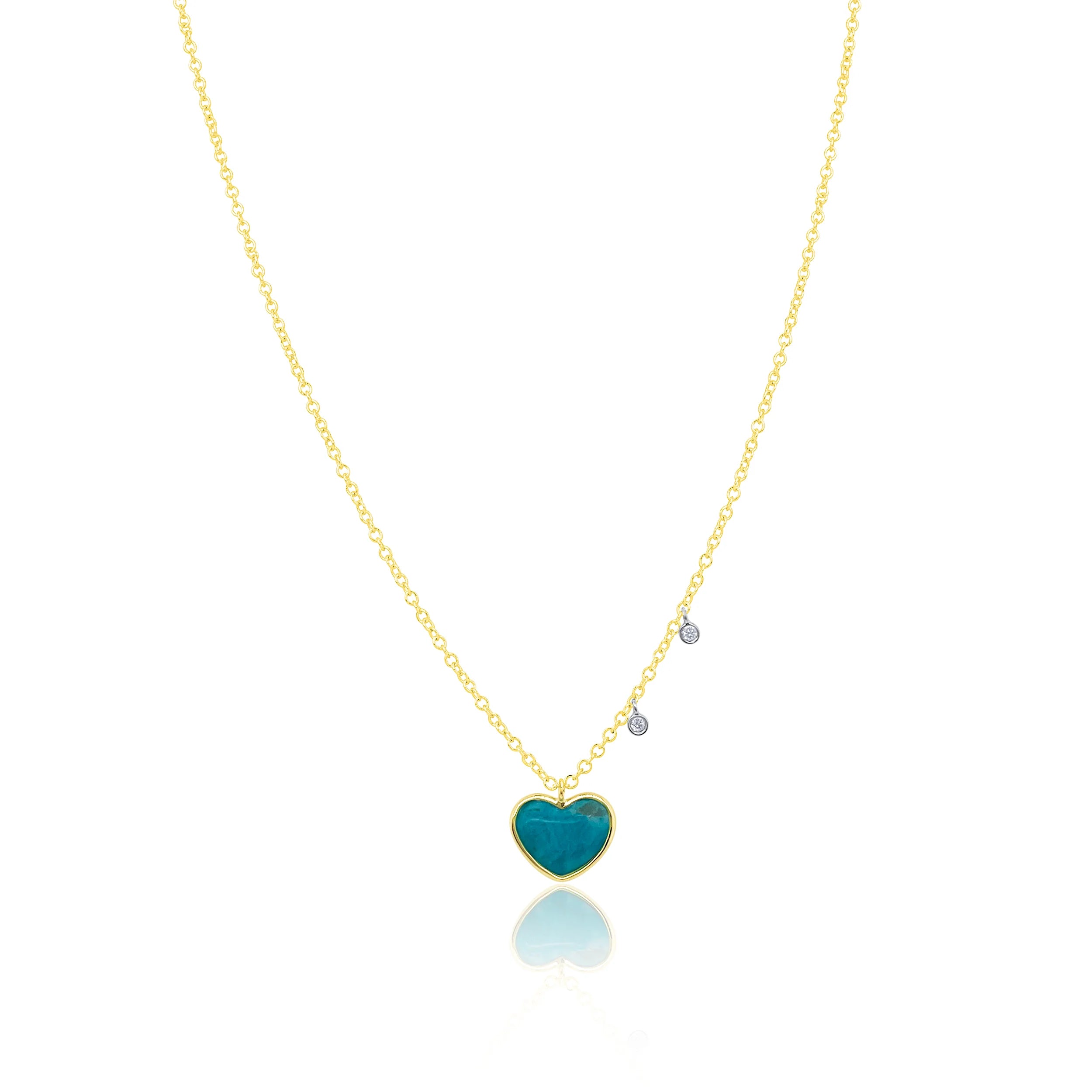 Fancy necklaces for women-Turquoise and Diamond Heart Necklace