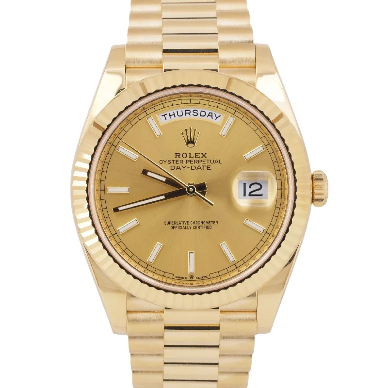 Unisex watch gold casing -MINT 2021 PAPERS Rolex Day-Date President 40mm CHAMPAGNE 18K Gold 228238 BOX