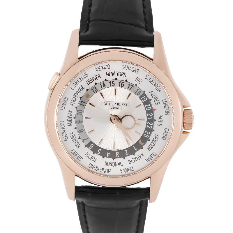 Unisex watch mid-tier option -Patek Philippe World Time Complications 18K Rose Gold Silver 39.5mm 5130R Watch